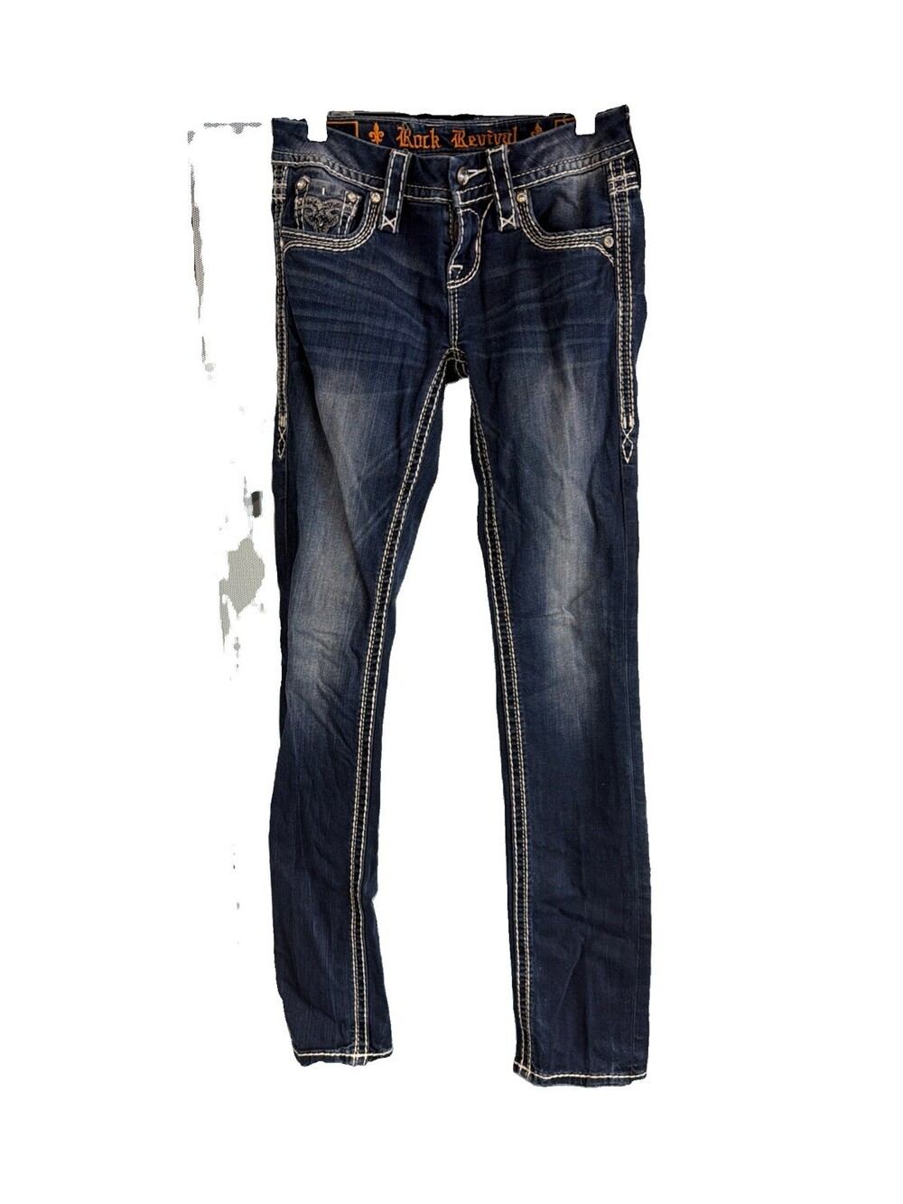 Rock Revival Deeka Straight Stretch Leg Jeans Sz 25 Cowgirl Bling Western B0023